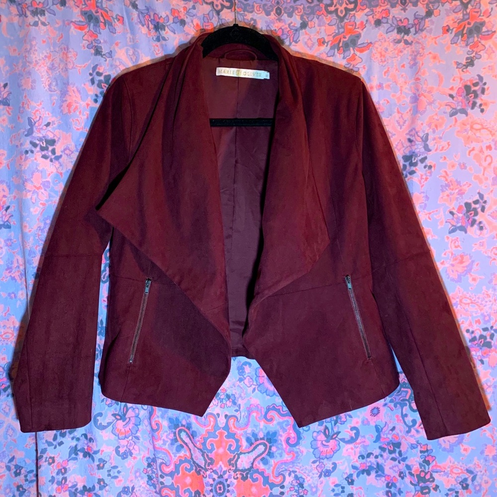 Faux suede drape-front jacket